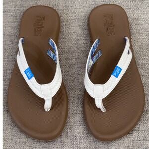 Flojos Womens White Brown Thong Flip Flop Sandals Size 6 Beach Summer Casual